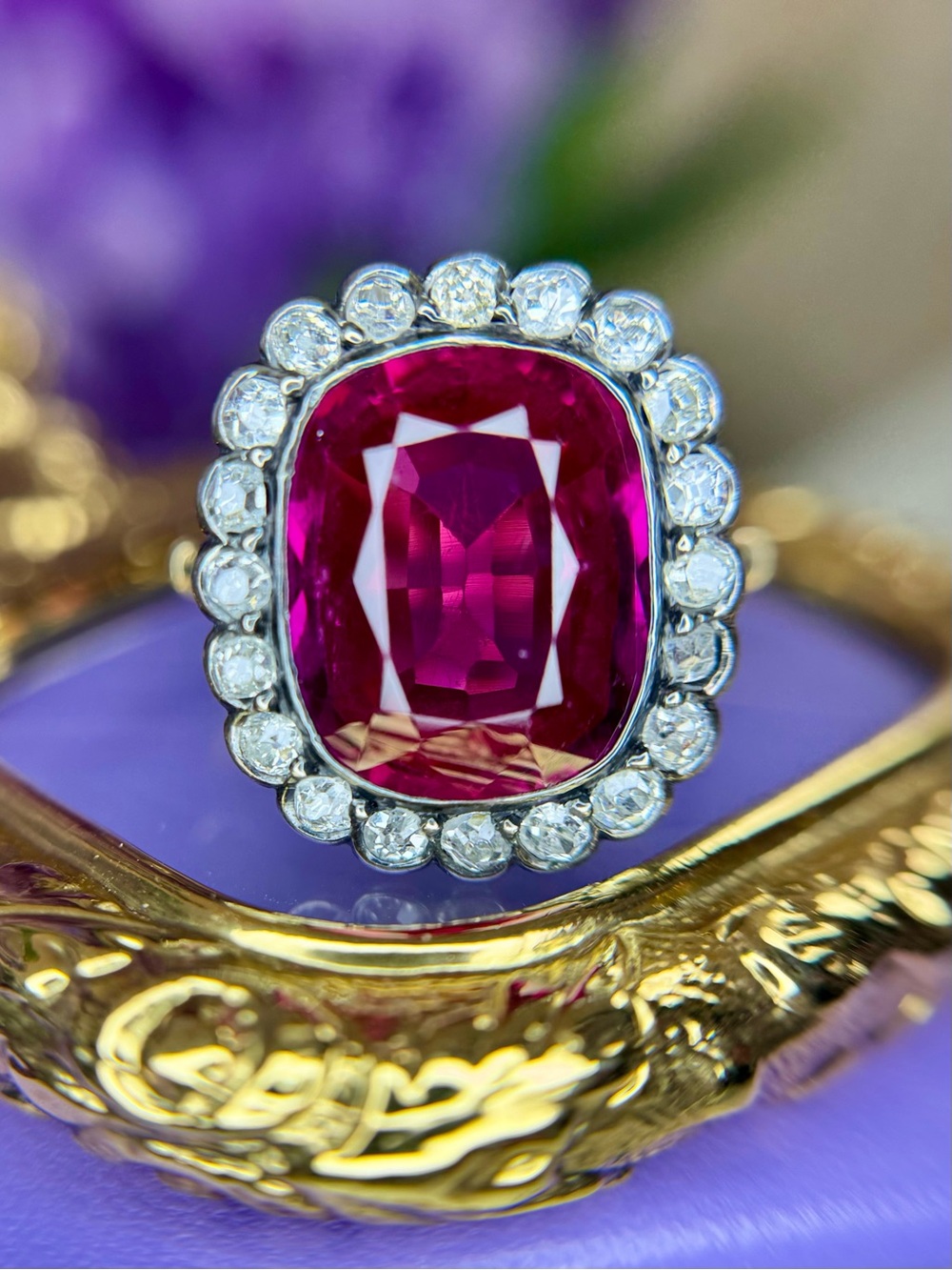 Antique Edwardian 18k Yellow Gold Silver Topped Ruby Diamond Ring - Picture 8 of 11